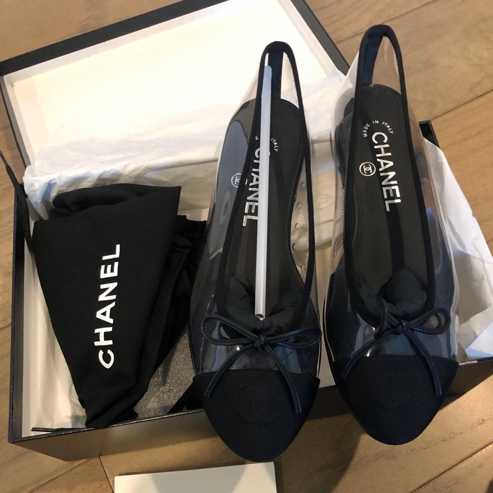 Chanel Black Cap Toe Bow Ballet Flats Size 36